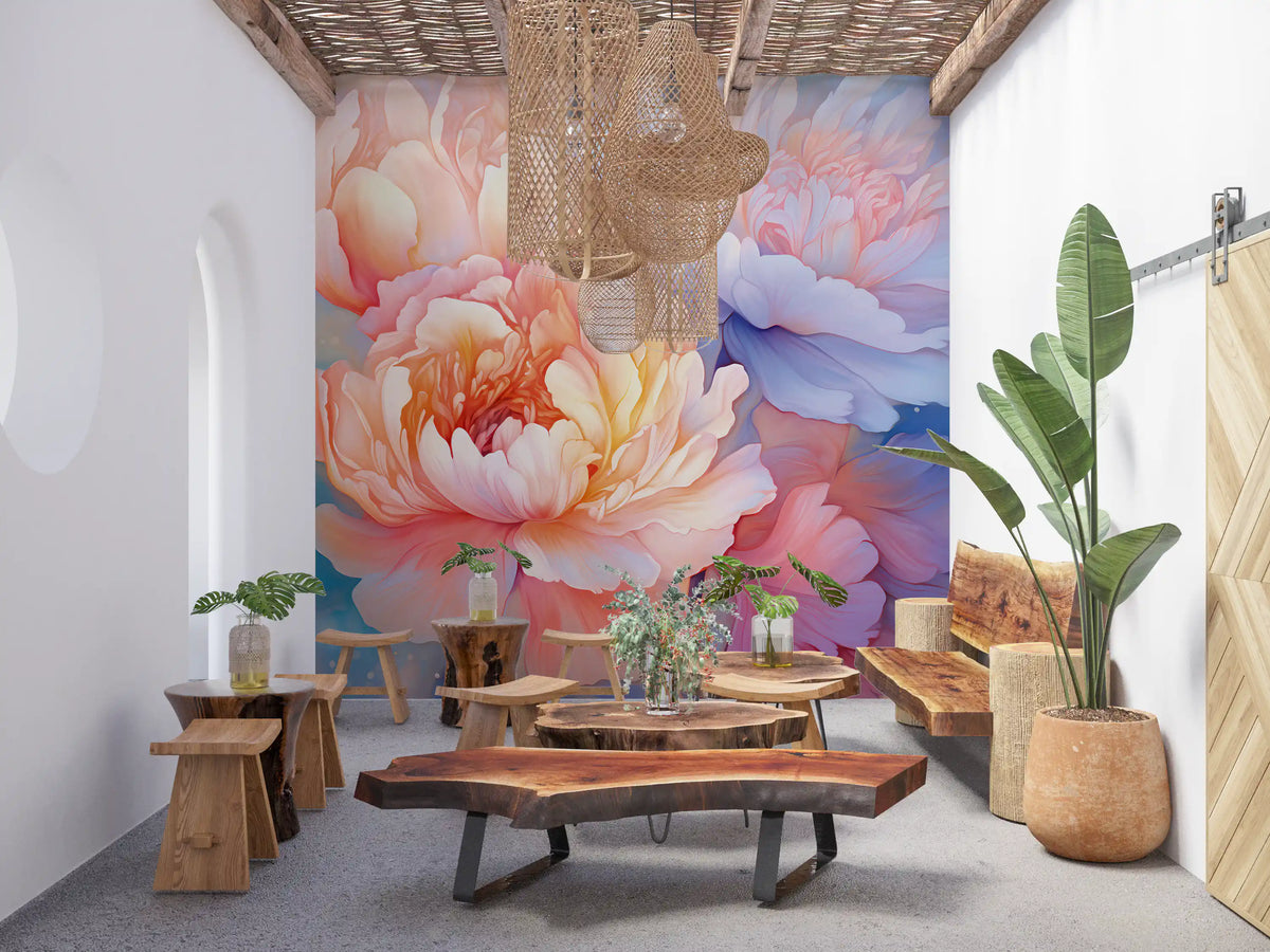 Dreamy Peony Floral Illustration Wall Mural
