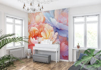 Dreamy Peony Floral Illustration Wall Mural