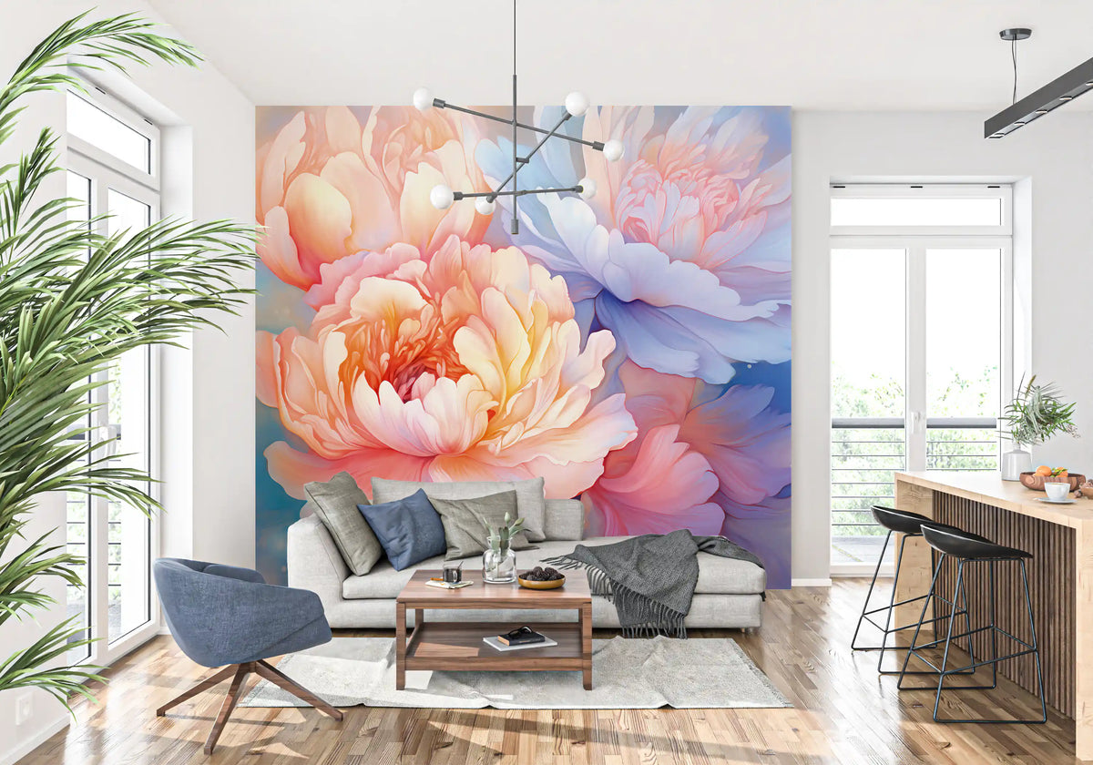 Dreamy Peony Floral Illustration Wall Mural