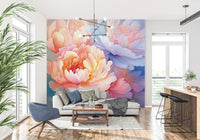 Dreamy Peony Floral Illustration Wall Mural