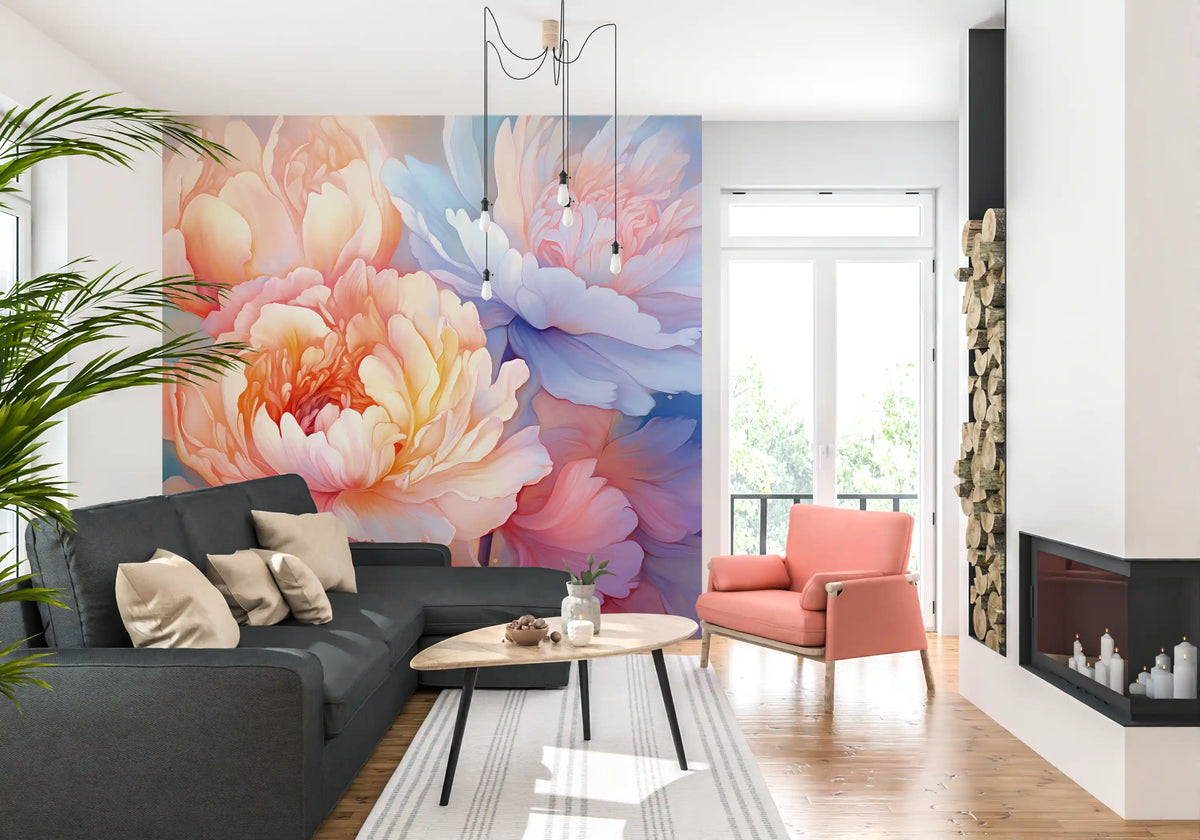 Dreamy Peony Floral Illustration Wall Mural