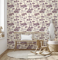 Modern Toile de Jouy Swan Victorian Garden Scenery - Unexpected Contrast Wallpaper⁠