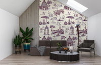 Modern Toile de Jouy Swan Victorian Garden Scenery - Unexpected Contrast Wallpaper⁠
