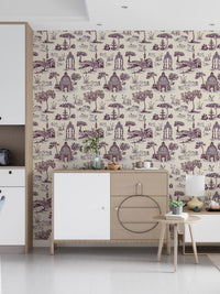 Modern Toile de Jouy Swan Victorian Garden Scenery - Unexpected Contrast Wallpaper⁠