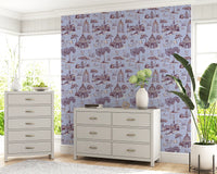Modern Toile de Jouy Swan Victorian Garden Scenery - Warm & Cool Contrast Wallpaper⁠