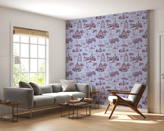 Modern Toile de Jouy Swan Victorian Garden Scenery - Warm & Cool Contrast Wallpaper⁠