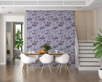 Modern Toile de Jouy Swan Victorian Garden Scenery - Warm & Cool Contrast Wallpaper⁠