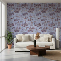 Modern Toile de Jouy Swan Victorian Garden Scenery - Warm & Cool Contrast Wallpaper⁠