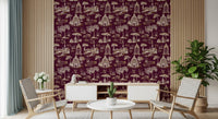 Modern Toile de Jouy Swan Victorian Garden Scenery - Royal Jewel Tone Wallpaper⁠
