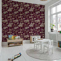 Modern Toile de Jouy Swan Victorian Garden Scenery - Royal Jewel Tone Wallpaper⁠