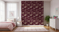 Modern Toile de Jouy Swan Victorian Garden Scenery - Royal Jewel Tone Wallpaper⁠