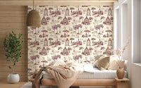 Modern Toile de Jouy Swan Victorian Garden Scenery - Rich Contrast Wallpaper⁠