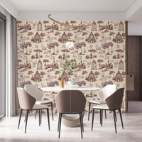 Modern Toile de Jouy Swan Victorian Garden Scenery - Rich Contrast Wallpaper⁠