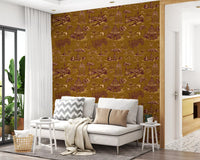 Modern Toile de Jouy Swan Victorian Garden Scenery - Regal Gilded Warmth Wallpaper⁠