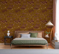 Modern Toile de Jouy Swan Victorian Garden Scenery - Regal Gilded Warmth Wallpaper⁠