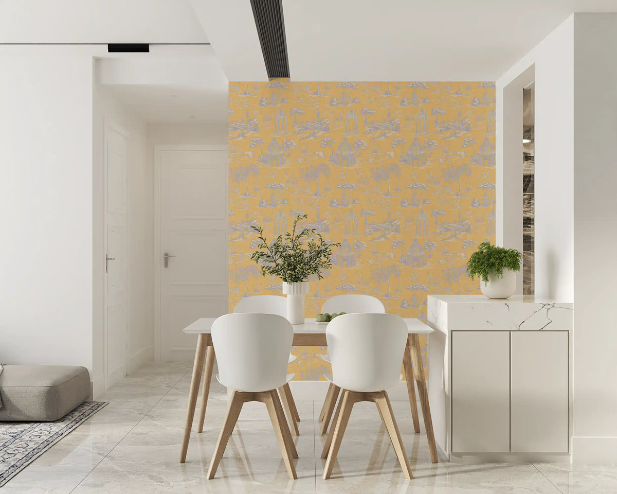 Modern Toile de Jouy Swan Victorian Garden Scenery - Modern Pastel Contrast Wallpaper⁠
