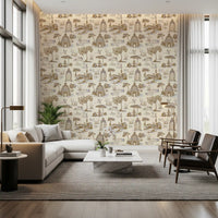 Modern Toile de Jouy Swan Victorian Garden Scenery - Gilded Contrast Wallpaper⁠