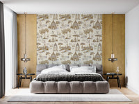 Modern Toile de Jouy Swan Victorian Garden Scenery - Gilded Contrast Wallpaper⁠