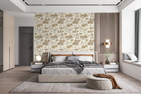 Modern Toile de Jouy Swan Victorian Garden Scenery - Gilded Contrast Wallpaper⁠