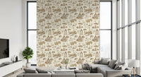 Modern Toile de Jouy Swan Victorian Garden Scenery - Gilded Contrast Wallpaper⁠