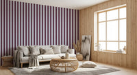 Ivy League Faux Linen Vertical Stripes - Burgundy Lilac And Cream Wallpaper⁠