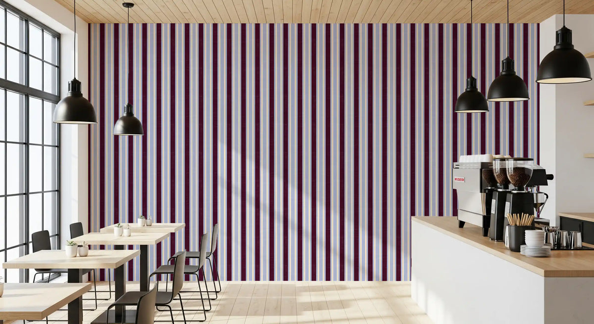 Ivy League Faux Linen Vertical Stripes - Burgundy Lilac And Cream Wallpaper⁠