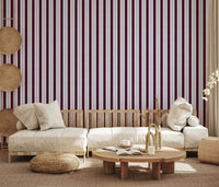 Ivy League Faux Linen Vertical Stripes - Burgundy Lilac And Cream Wallpaper⁠
