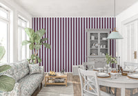 Ivy League Faux Linen Vertical Stripes - Burgundy Lilac And Cream Wallpaper⁠