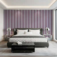 Ivy League Faux Linen Vertical Stripes - Burgundy Lilac And Cream Wallpaper⁠