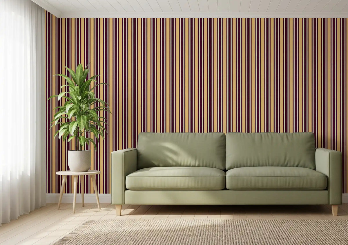 Ivy League Faux Linen Vertical Stripes - Butter Burgundy And Cream Wallpaper⁠