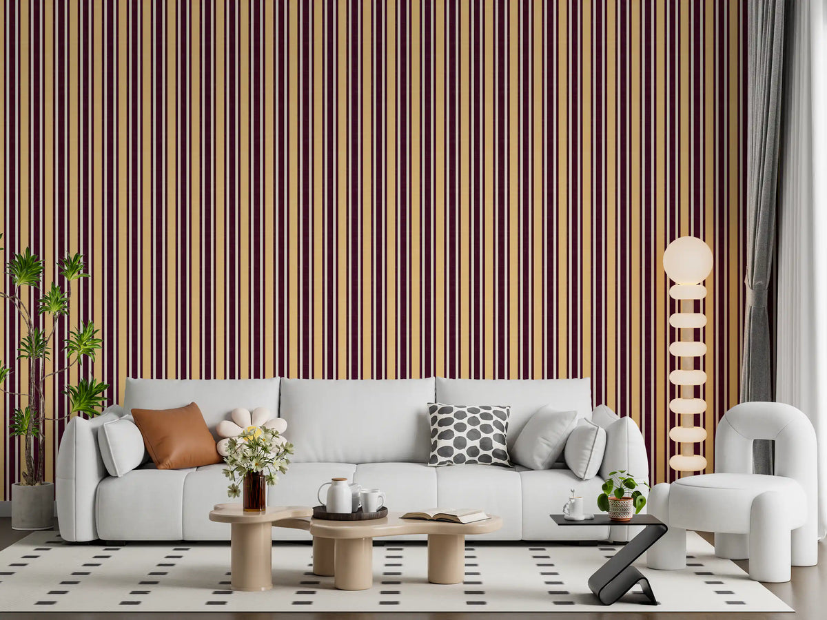 Ivy League Faux Linen Vertical Stripes - Butter Burgundy And Cream Wallpaper⁠