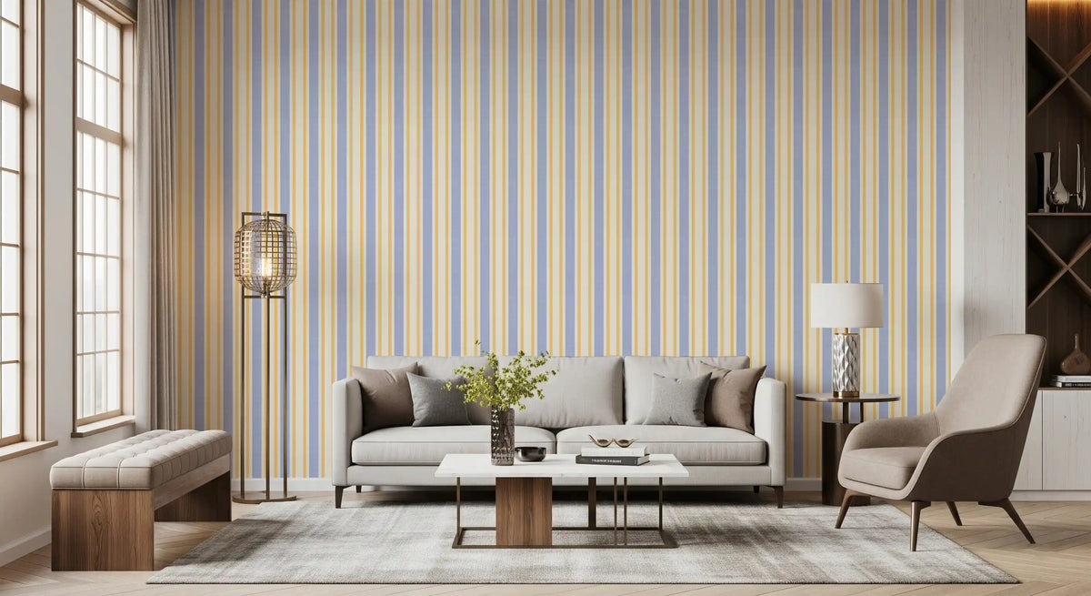 Ivy League Faux Linen Vertical Stripes - Butter Lilac And Cream Wallpaper⁠