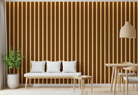 Ivy League Faux Linen Vertical Stripes - Butter Mustard And Burgundy Wallpaper⁠
