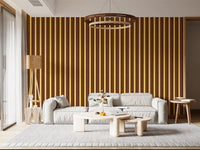 Ivy League Faux Linen Vertical Stripes - Butter Mustard And Burgundy Wallpaper⁠