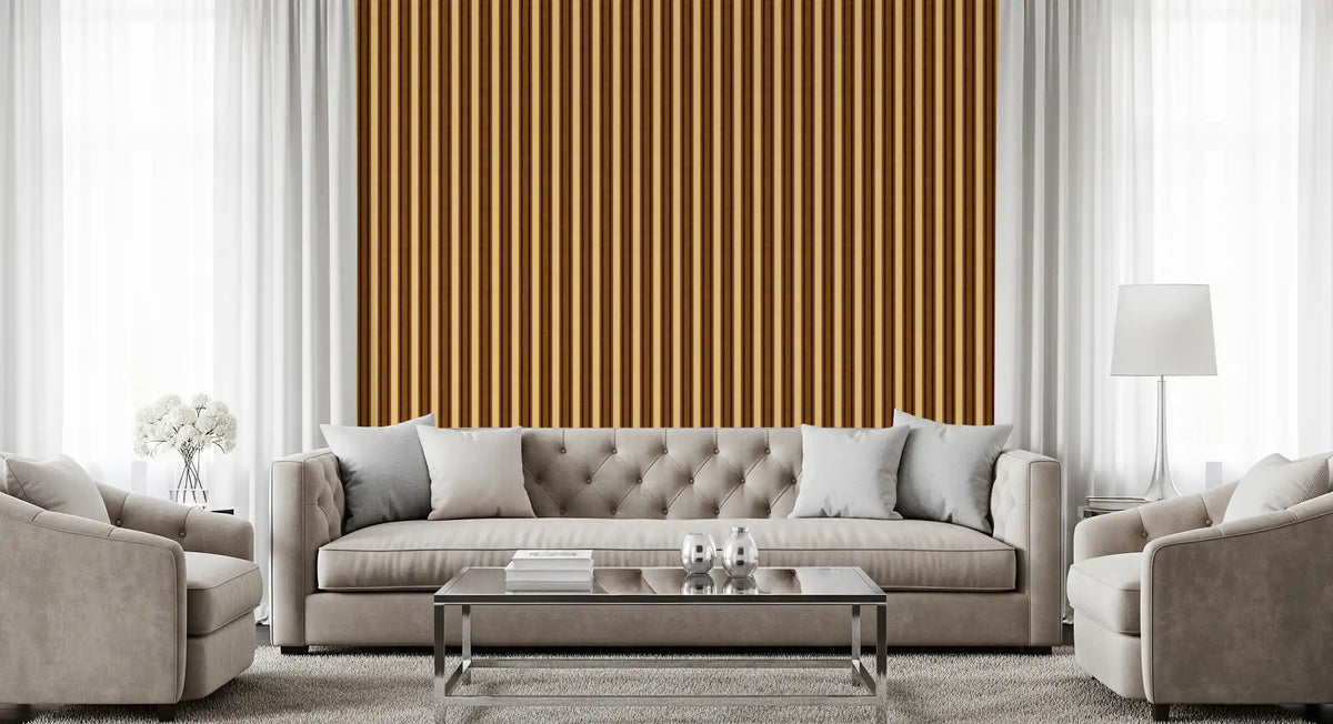 Ivy League Faux Linen Vertical Stripes - Butter Mustard And Burgundy Wallpaper⁠