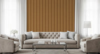 Ivy League Faux Linen Vertical Stripes - Butter Mustard And Burgundy Wallpaper⁠