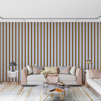 Ivy League Faux Linen Vertical Stripes - Lilac Mustard And Cream Wallpaper⁠
