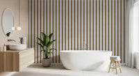 Ivy League Faux Linen Vertical Stripes - Lilac Mustard And Cream Wallpaper⁠