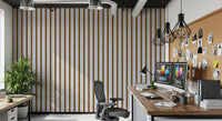 Ivy League Faux Linen Vertical Stripes - Lilac Mustard And Cream Wallpaper⁠