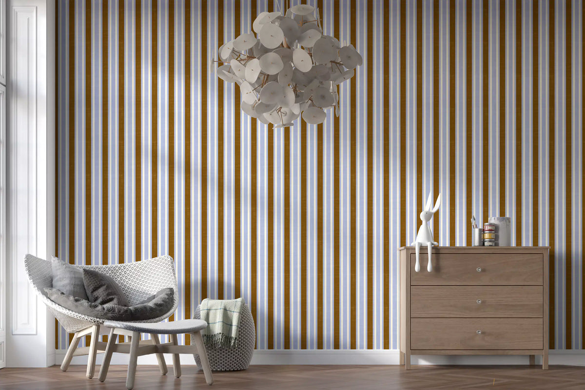 Ivy League Faux Linen Vertical Stripes - Lilac Mustard And Cream Wallpaper⁠