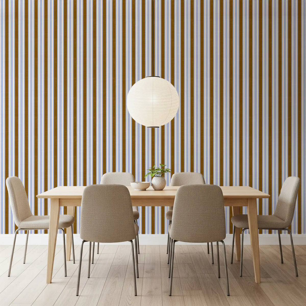 Ivy League Faux Linen Vertical Stripes - Lilac Mustard And Cream Wallpaper⁠