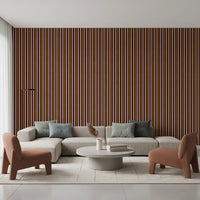 Ivy League Faux Linen Vertical Stripes - Burgundy Mustard And Cream Wallpaper⁠