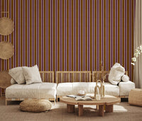 Ivy League Faux Linen Vertical Stripes - Burgundy Mustard And Cream Wallpaper⁠