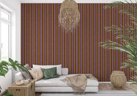 Ivy League Faux Linen Vertical Stripes - Burgundy Mustard And Cream Wallpaper⁠