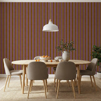 Ivy League Faux Linen Vertical Stripes - Burgundy Mustard And Cream Wallpaper⁠