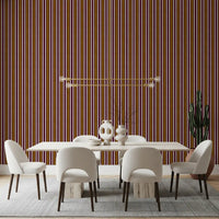 Ivy League Faux Linen Vertical Stripes - Burgundy Mustard And Cream Wallpaper⁠