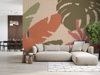 Retro Botanical Mosaic Motif Wall Mural