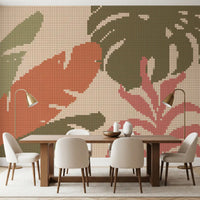 Retro Botanical Mosaic Motif Wall Mural