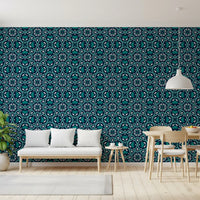 Midnight Teal Geometric Star Tile Wallpaper⁠