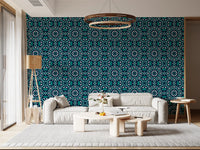 Midnight Teal Geometric Star Tile Wallpaper⁠